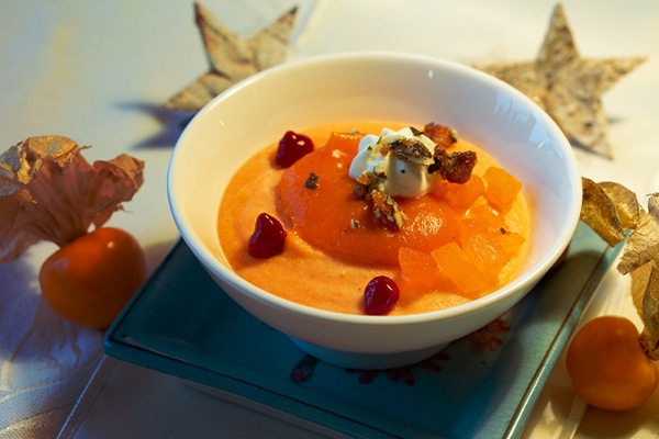 Pumpkin and orange crème with pumpkin seed brittle